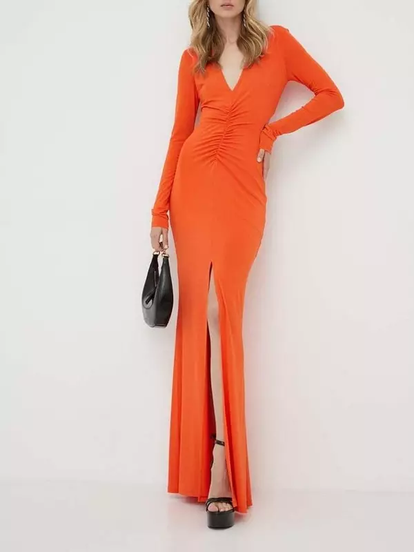 Orange Acetate Casual Dress