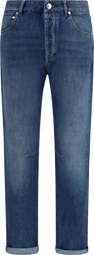 Blue Cotton Straight-Leg Jeans