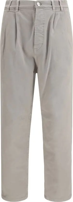Beige Cotton Casual Pants