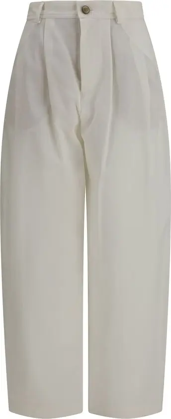 Beige Silk Casual Pants