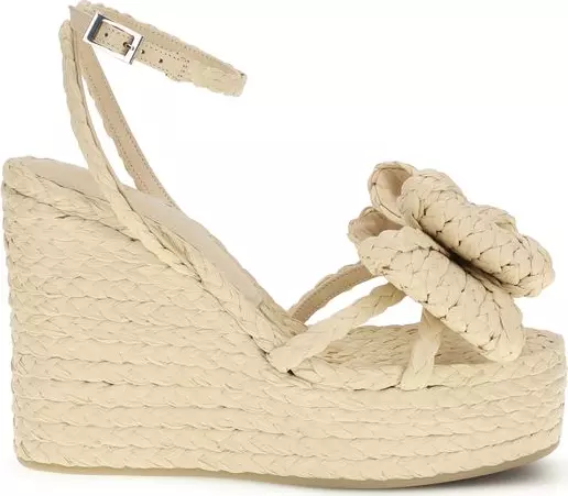 Beige Raffia Wedge Sandals