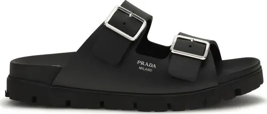 Black Calf Leather Bos Taurus Flat Sandals