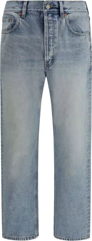Blue Cotton Straight-Leg Jeans