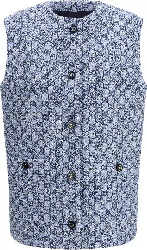 Blue Cotton Sleeveless Jacket