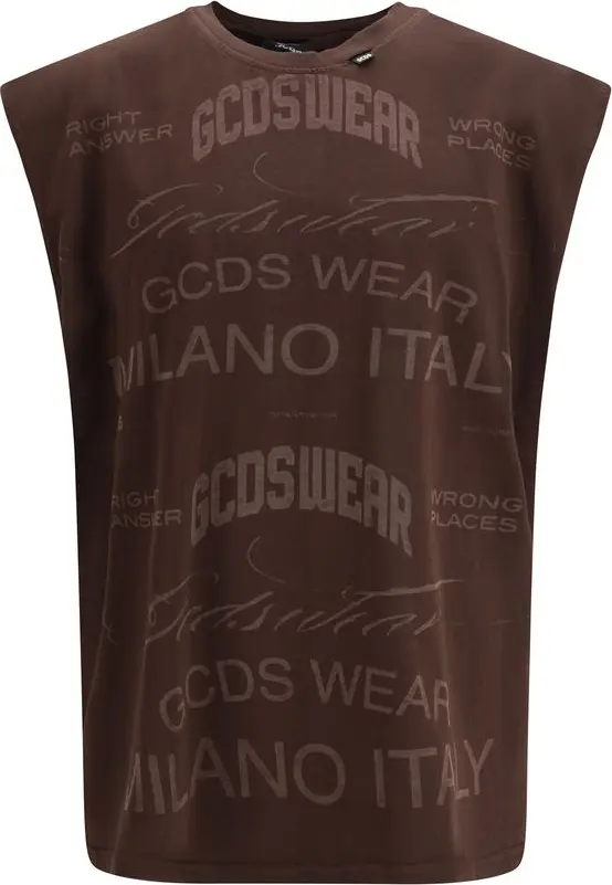 Brown Cotton Sleeveles T-Shirt