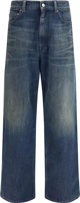 Blue Cotton Straight-Leg Jeans