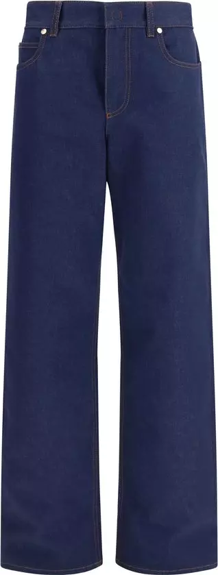 Blue Cotton Straight-Leg Jeans