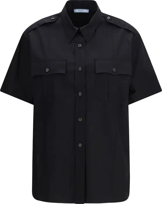 Black Cotton Shortsleeve Shirt