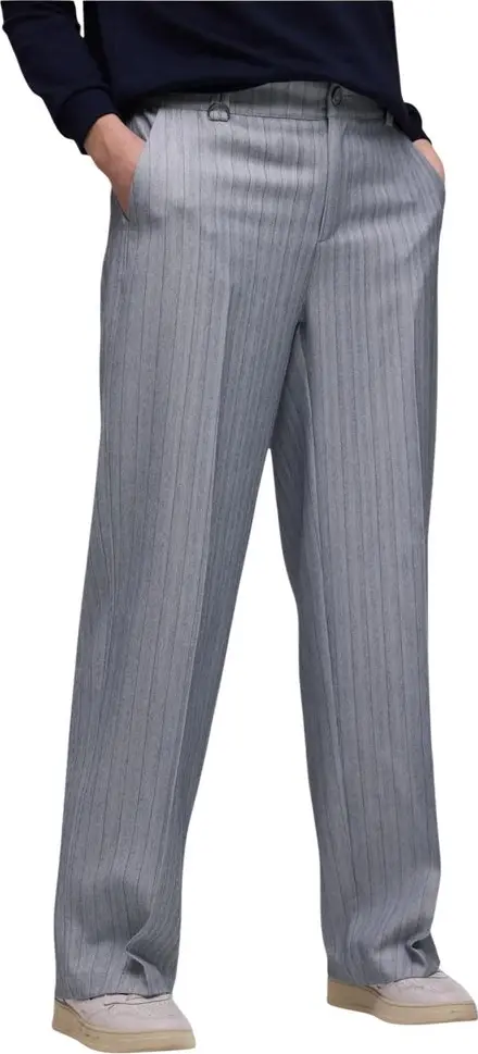 Blue Polyester Casual Pants