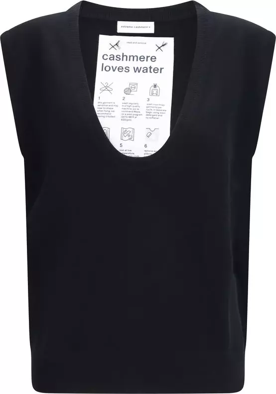 Black Elastane Sleeveles Sweater