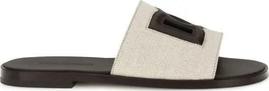 Beige Calf Leather Bos Taurus Flat Sandals