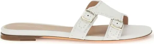 White Calf Leather Bos Taurus Flat Sandals
