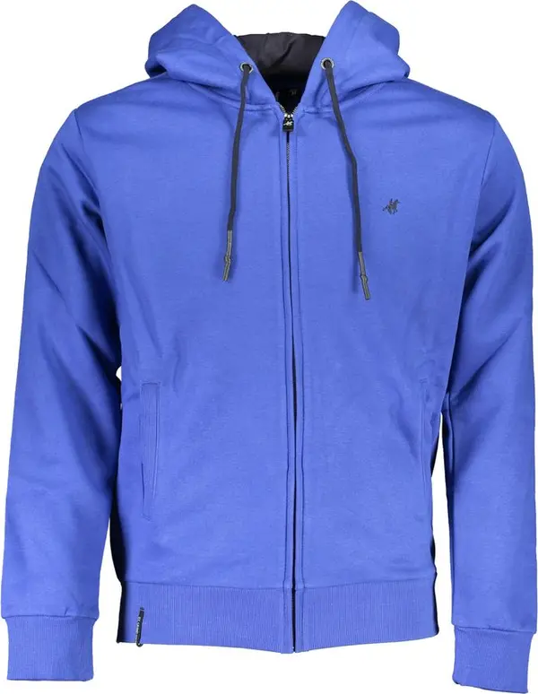 Blue Cotton Men Hoodie