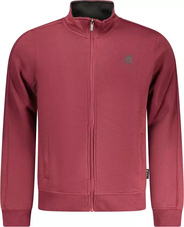 Red Cotton Men's Sweatshirt with Zip and Pockets
