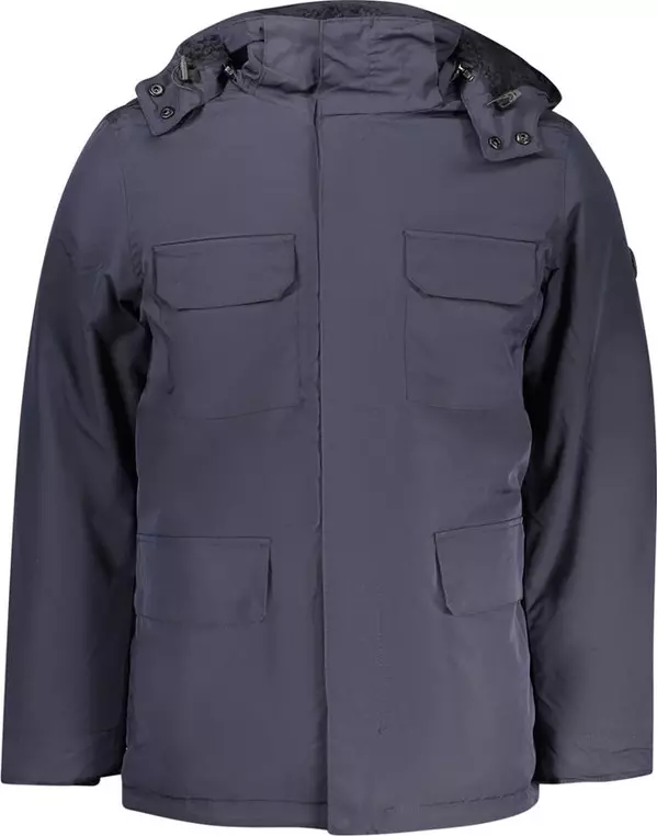 Blue Polyester Men's Parka Jacket