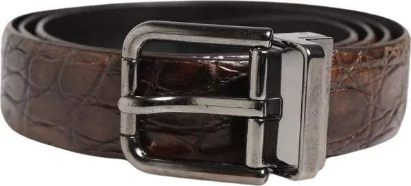 Brown Leather Silver Tone Metal Buckle Belt