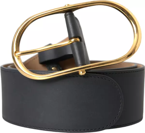 Black Leather Classic Metal Oval Buckle Belt