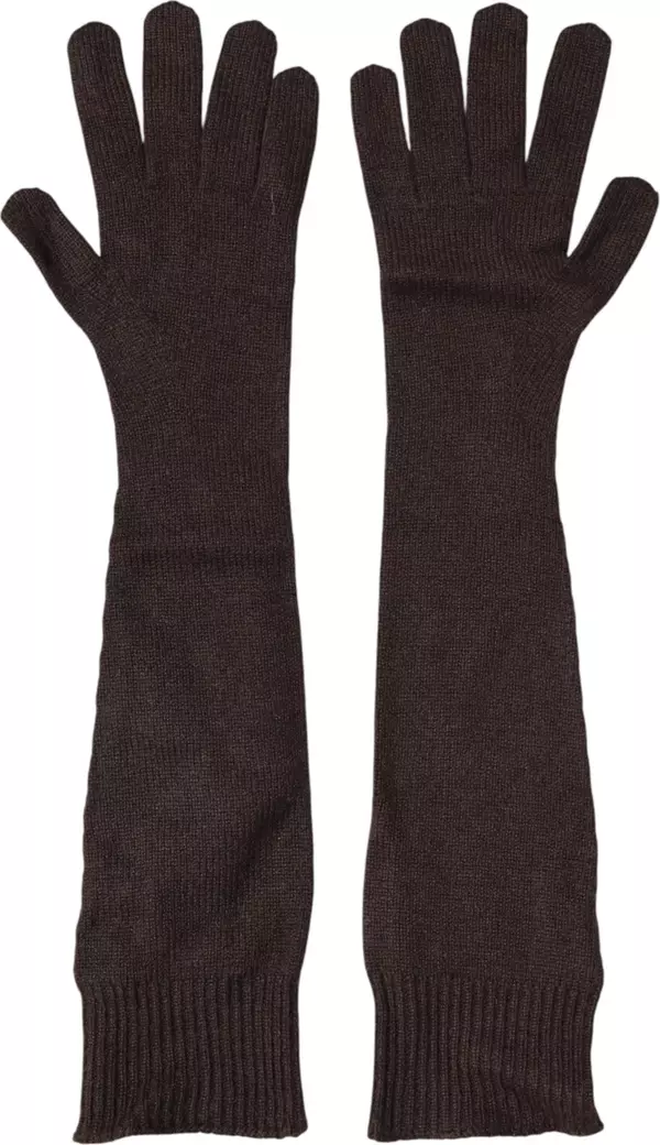 Brown Cashmere Knitted Elbow Length Mitten Gloves