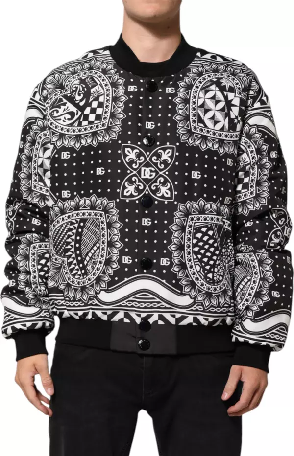 Black White BandanaPrint Men Bomber Jacket