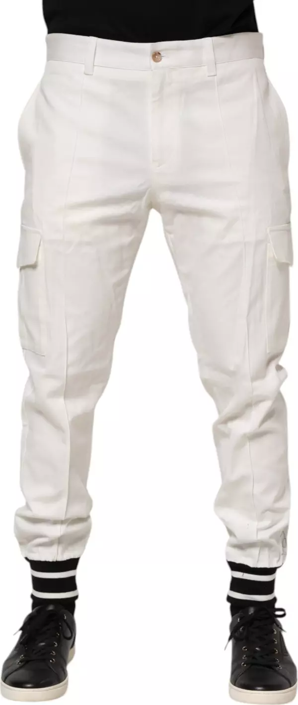 White Cotton Jogger Cargo Skinny Men Pants