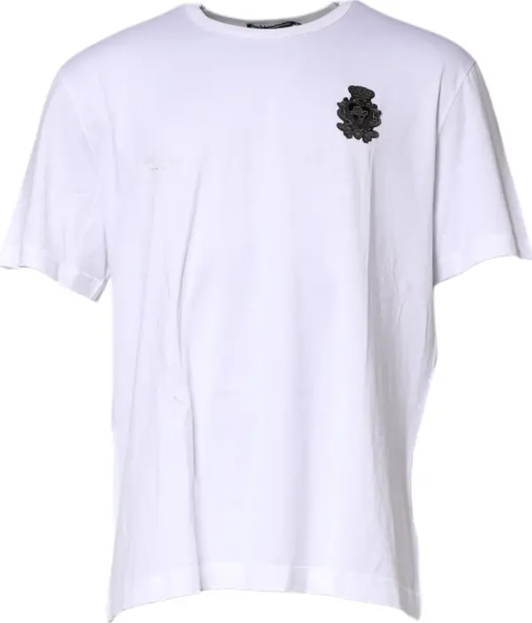 White Cotton DG Logo Embroidery Men T-shirt