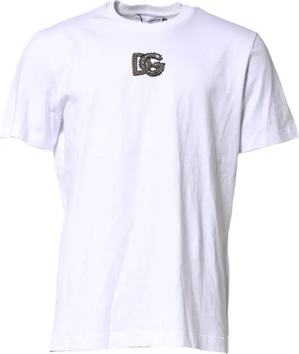 White Cotton DG Logo Embroidery Men T-shirt