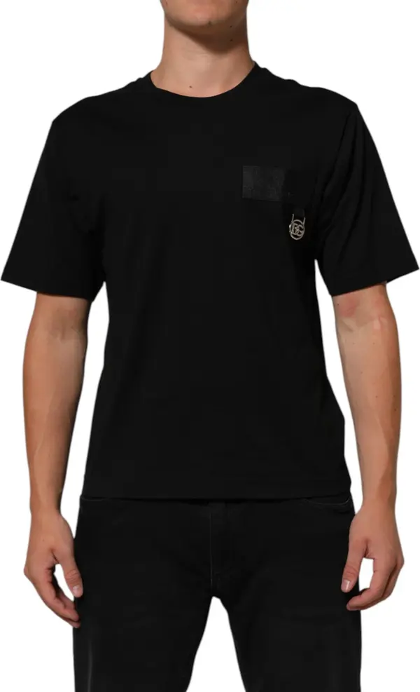 Black Cotton Logo Plaque Crew Neck T-shirt
