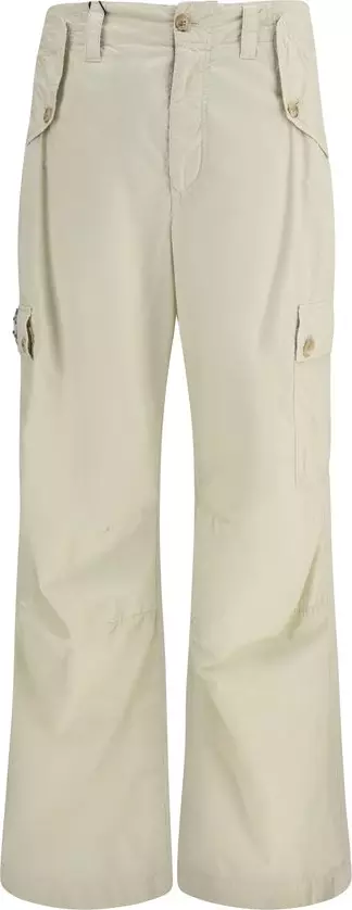 Beige Cotton Casual Pants