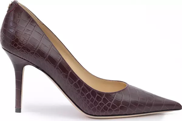 Burgundy Croco Embossed Leather Agnes Pumps