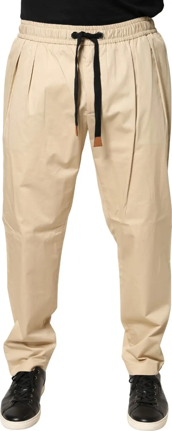 Beige Cotton Skinny Men Jogger Trouser Pants