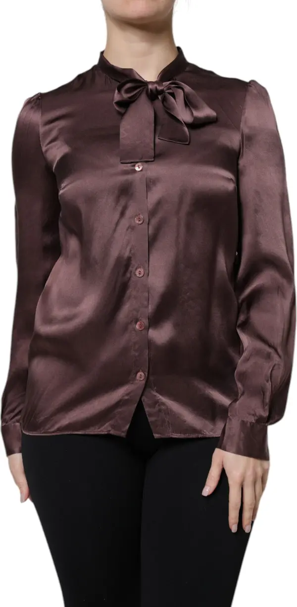 Violet Satin Long Sleeve Ascot Tie Shirt  Top