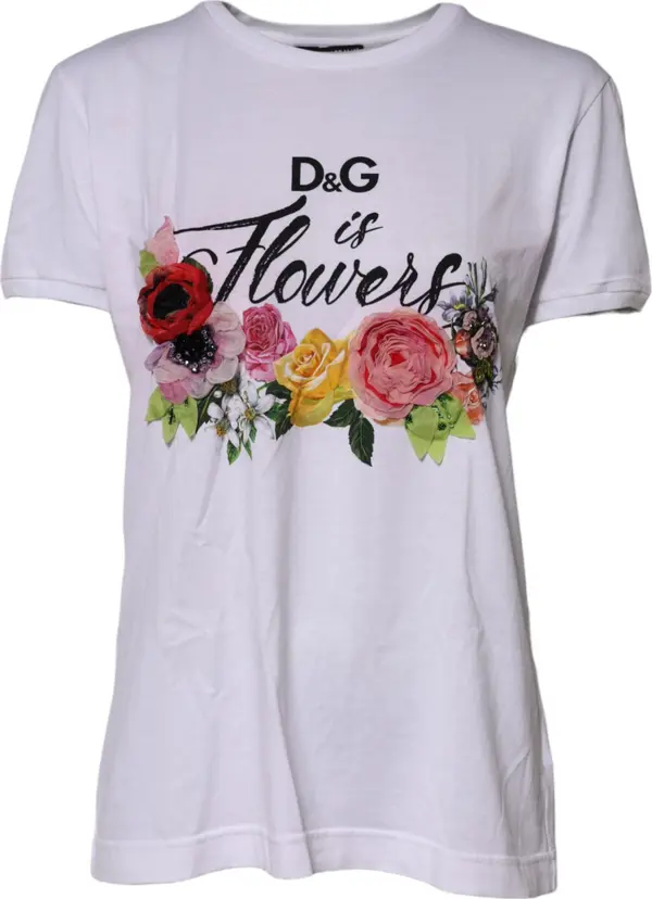White D&G Is Flowers Embellished T-shirt