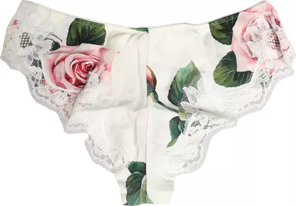 White Silk Floral Lace Trim Panty Brief Underwear
