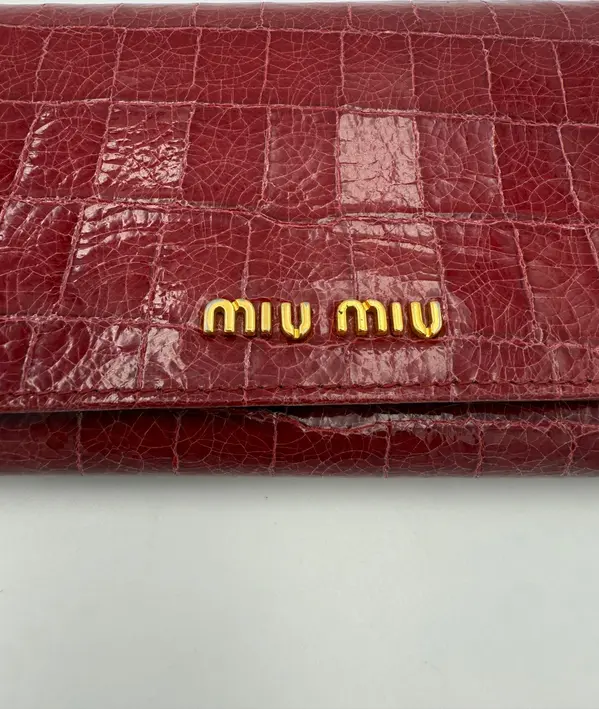 MIU MIU Rosso Crocodile Print Leather Wallet