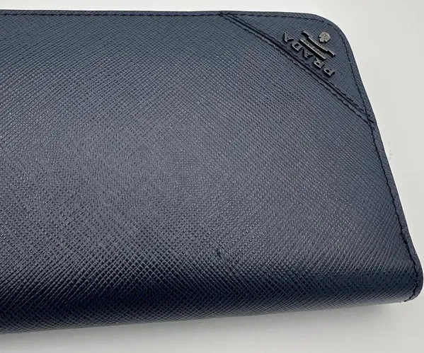 PRADA Zip in Blue Saffiano Wallet