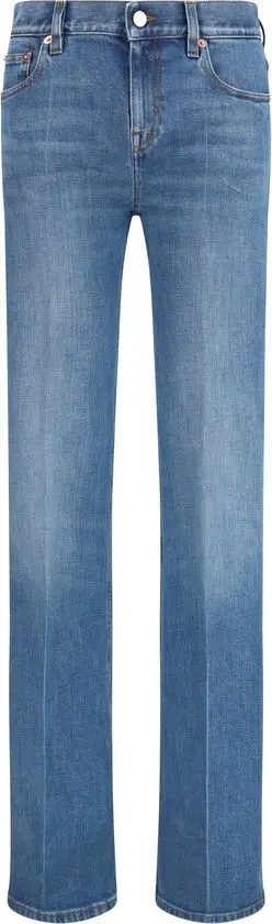 Blue Cotton Flared Jeans