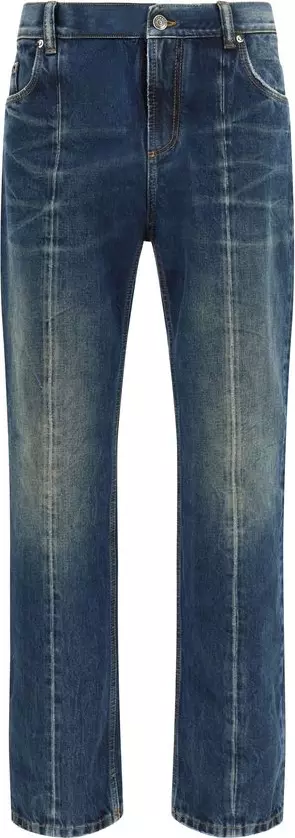 Blue Cotton Straight-Leg Jeans