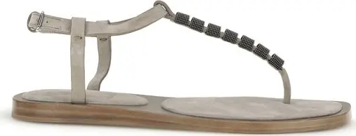 Beige Calf Leather Bos Taurus Flat Sandals