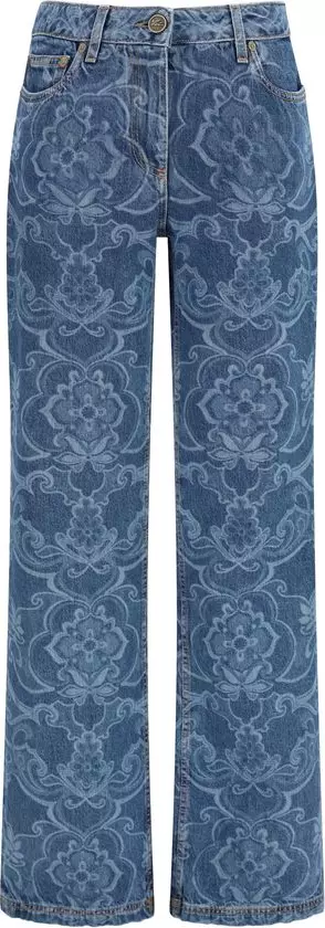 Blue Cotton Flared Jeans