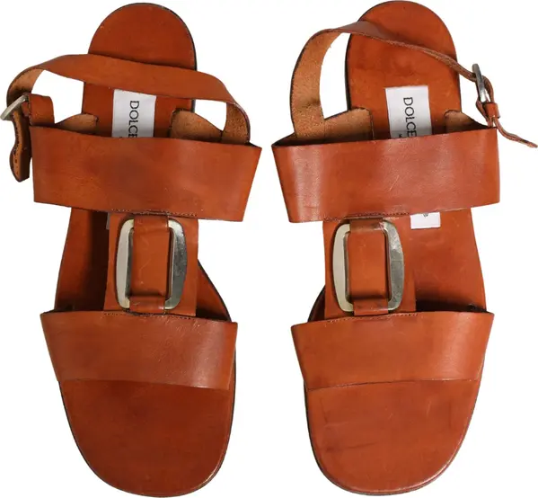 Brown Leather Flat Sandals Shoes