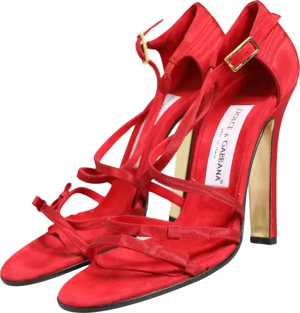 Red Calf Suede Strappy Heels Sandals Shoes