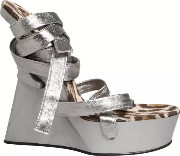 Silver Leather Platform Wedge Sandals Shoes