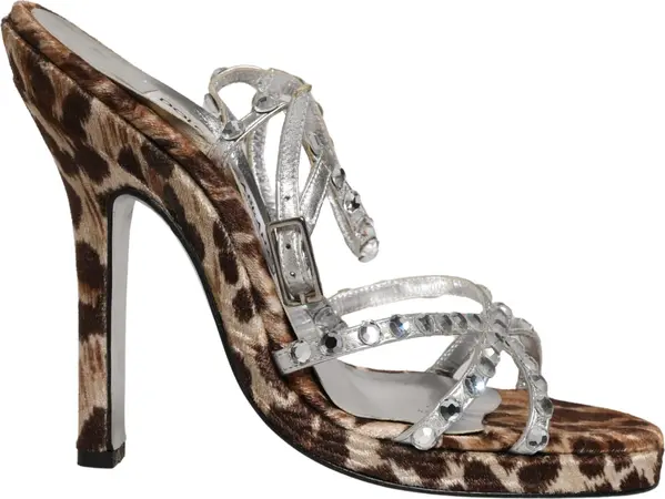 Brown Leopard Rhinestone StilettoSandals Shoes