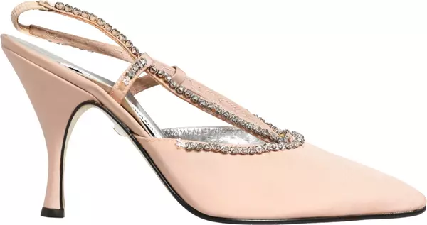 Beige Crystal Heels Slingbacks Sandals Shoes