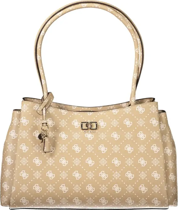 Beige Polyurethane Women Handbag
