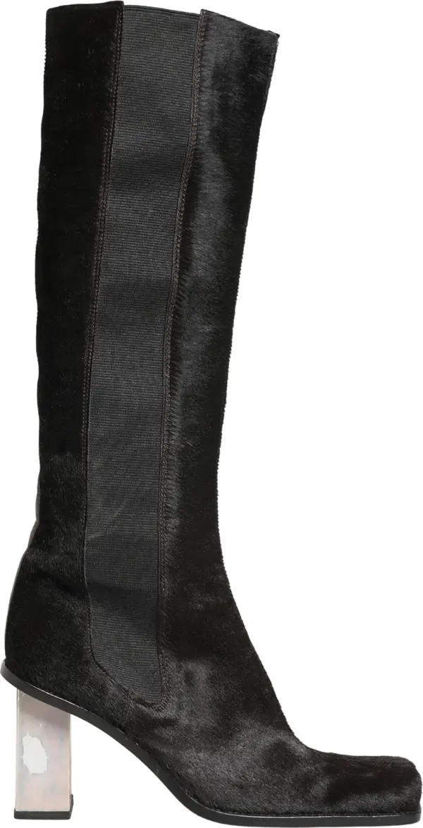 Black Suede Leather Knee High Boots Shoes