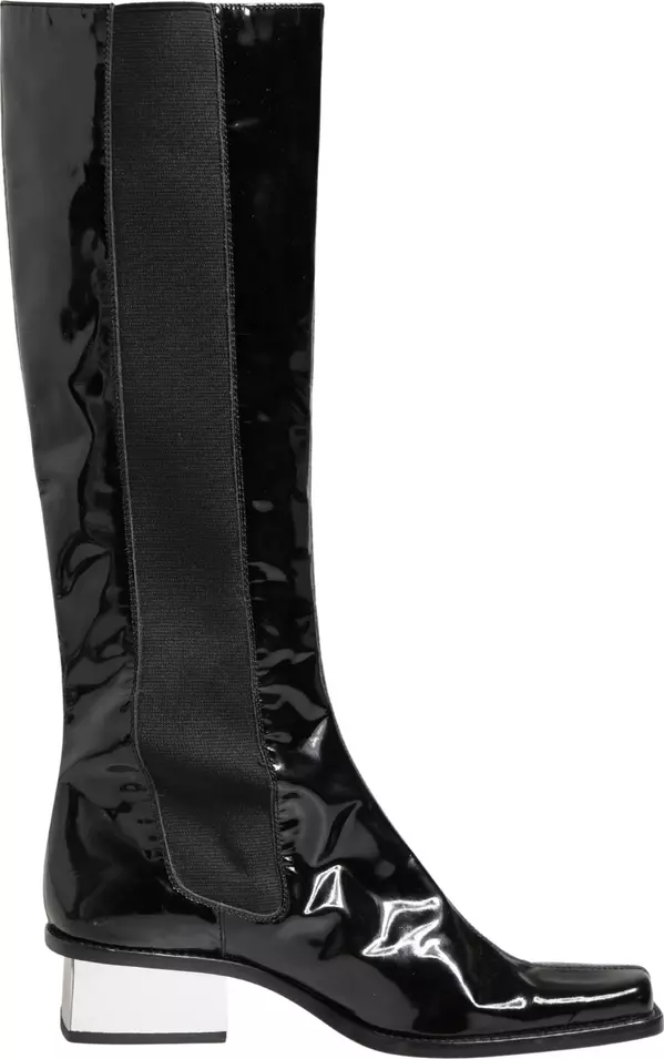 Black Patent Leather Knee High Boots Shoes