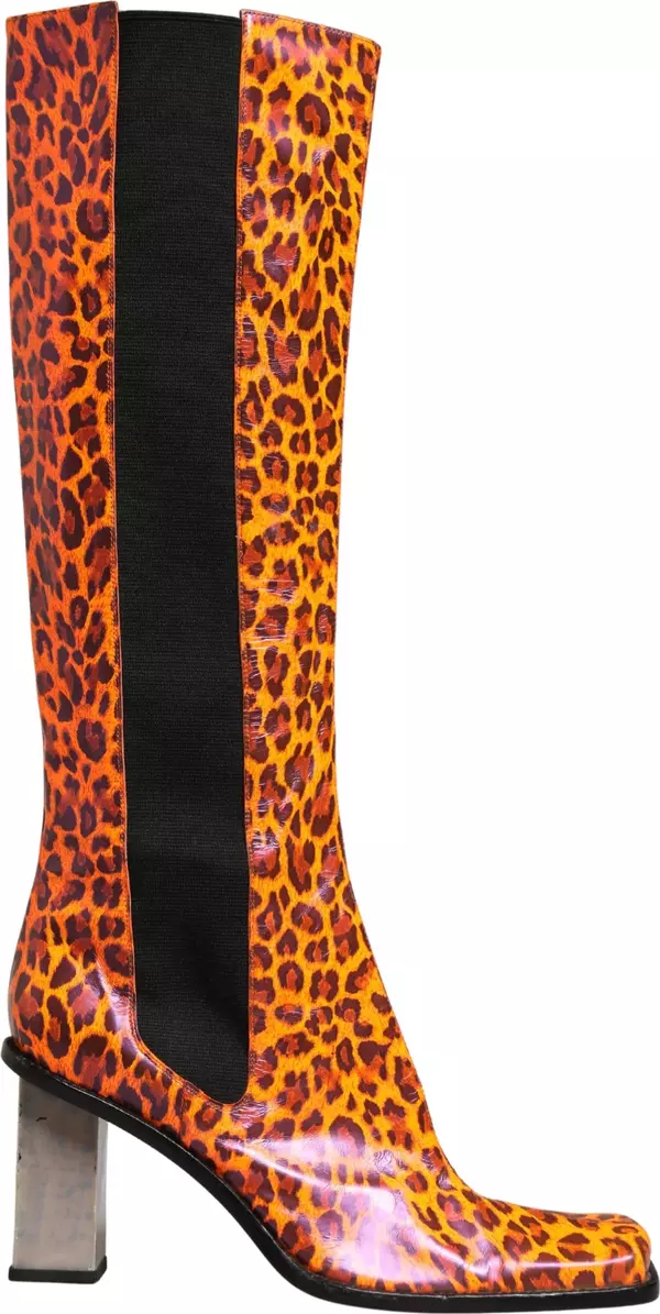 Brown Leopard Leather Knee High Boots Shoes