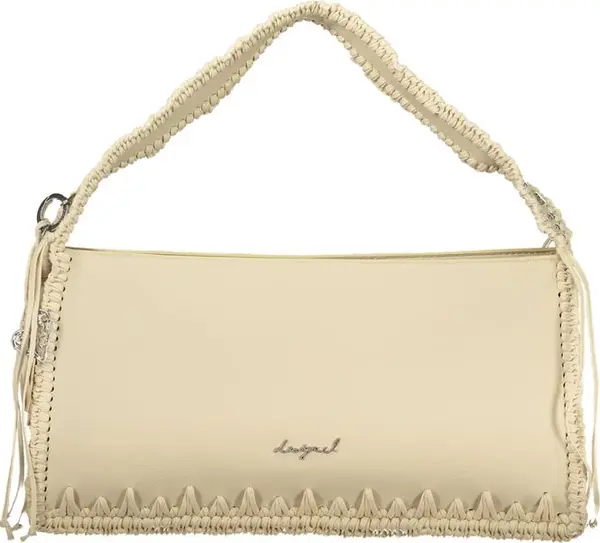 Beige Polyurethane Women Handbag