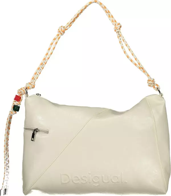 Ecru Polyurethane Women Handbag
